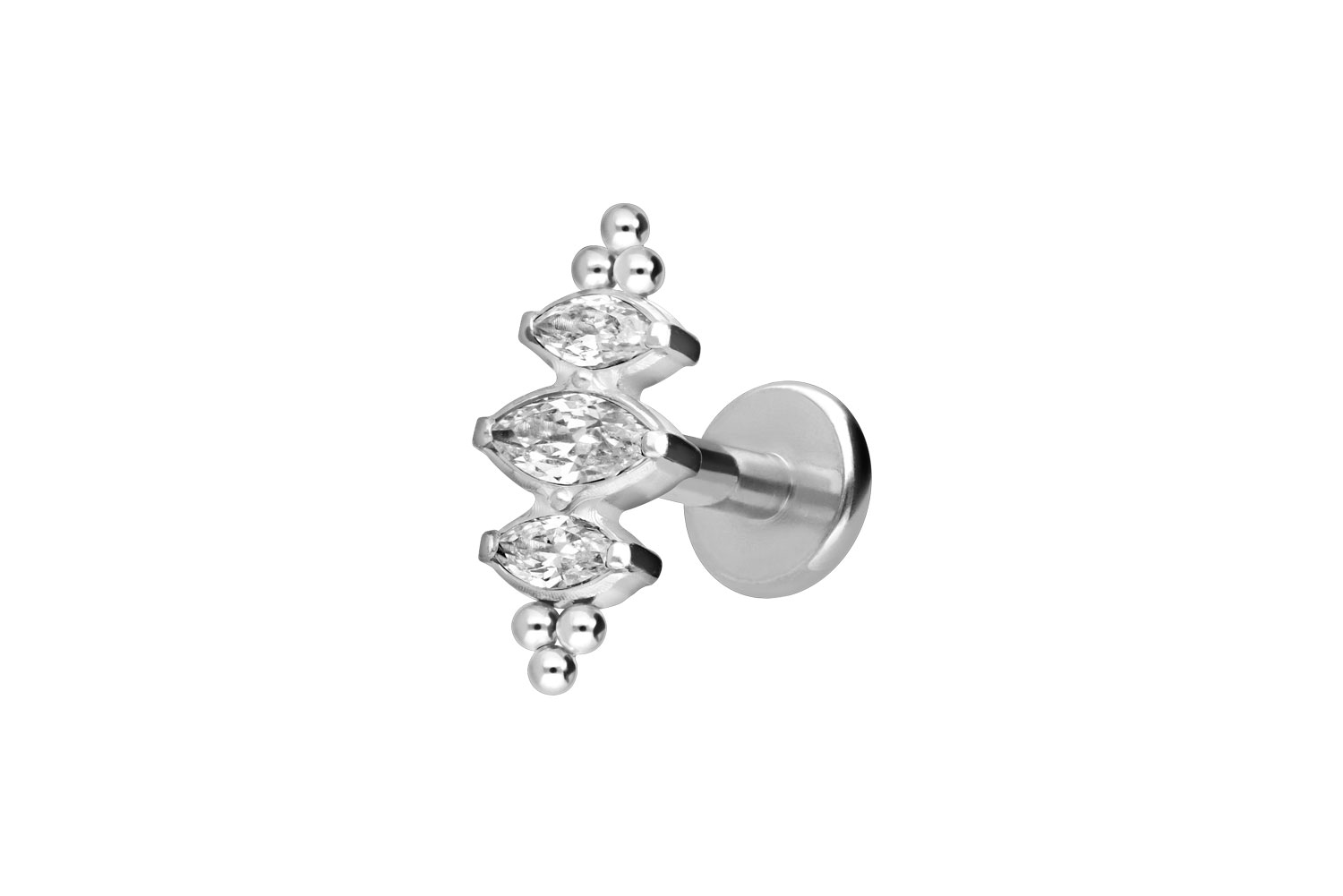 Titan Labret Piercing mit Innengewinde 3 KRISTALLTROPFEN + KUGELN